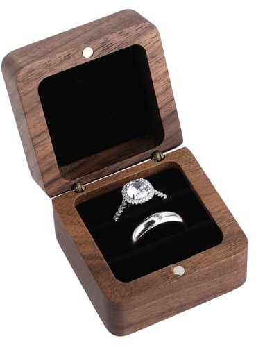 Giantree Ringbox Hochzeit, Ringbox Holz, Quadratische Ring Box aus Walnuss Flip-Schmuckaufbewahrung Schmuck Präsentationsbox für Heiratsantrag Verlobung Hochzeit Tägliche (Doppelt)