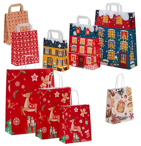 250 Weihnachtstüten Norweger Muster - klein 22 x 8 x 18 cm - Weihnachtsgeschenktüten zum befüllen für Weihnachten, Nikolaus, Adventszeit - Weihnachts-Geschenktüten aus Kraftpapier Weiß 90 qm²