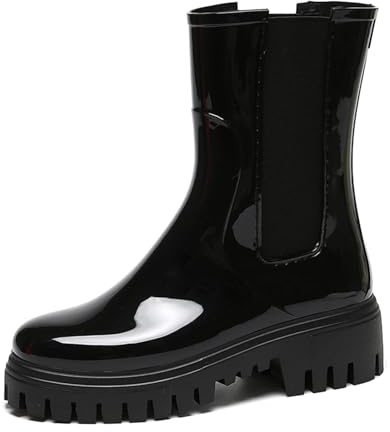 AONETIGER Gummistiefel Damen Regenschuhe Wasserdicht Halbhoch Segelstiefel rutschfest Regenstiefel Bequem Chelsea Boots Mode Gartenschuhe (135 Schwarz,38EU)