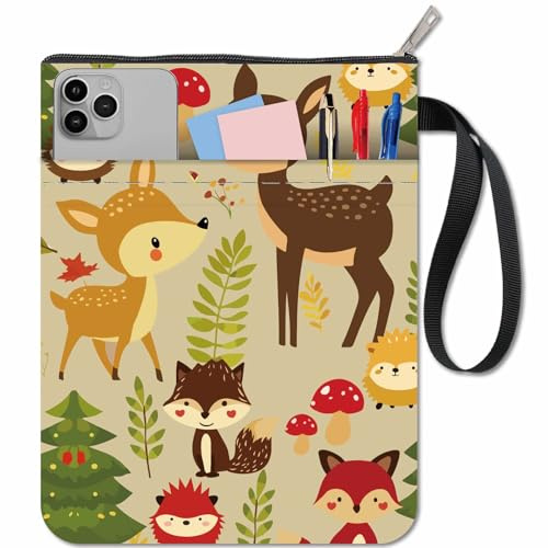 CRASPIRE Custodia per Libri in Tessuto con Cerniera e Tasca Extra - Motivo Cervo Riccio, Protezione per Animali, Lavabile per Libri Tascabili e Quaderni