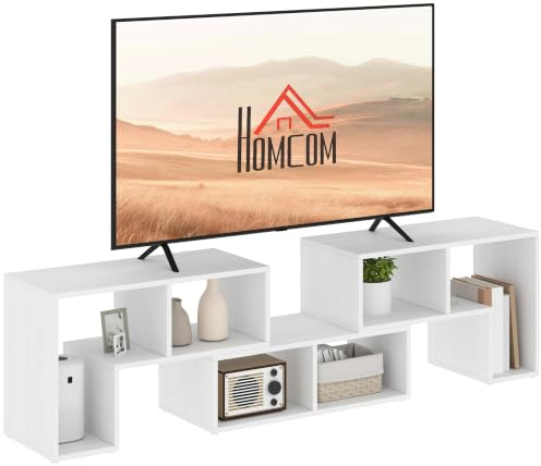 HOMCOM TV-Ständer für Fernseher bis 75 Zoll, Weiß Holzoptik
