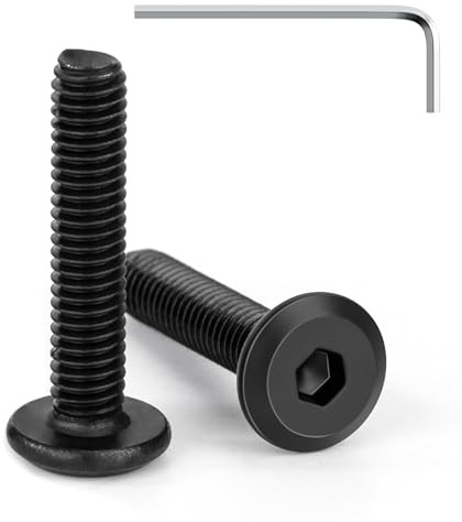 Tunejoy 20 Piezas Tornillos de Cabeza Plana M4 x 20 mm Negro Tornillo de Cabeza Hexagonal de Acero Inoxidable A2 V2A Perno de Muebles con llave Allen Rosca Completa