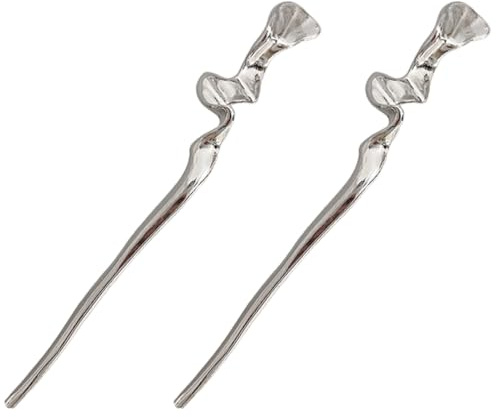 2 Pcs Silver Spiral Snake Metal Hair Chopsticks, Minimalist Irregular Chinese Hairpins, Punk Style Hair Accessories for Women & Girls