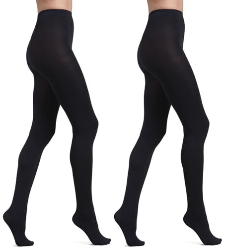 Lancry 2er Pack 40 Denier Schwarze Strumpfhose Damen Blickdicht Starke Stützwirkung Strumpfhosen