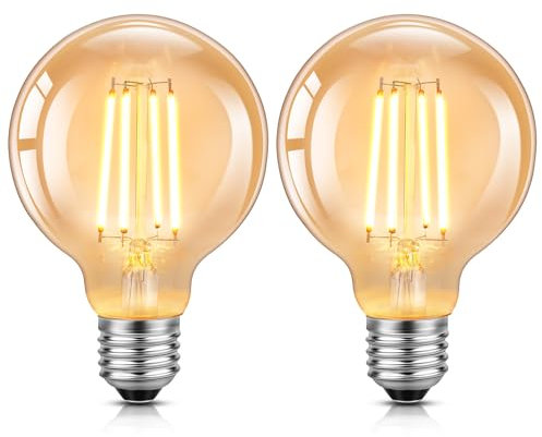Morotty E27 Edison Screw Light Bulbs,4W Equivalent 40W,Globe Decorative Light Bulb,400lm,Warm White 2200K,Led Filament, E27 G80 Vintage Edison Amber Glass Screw Lamp- Pack of 2
