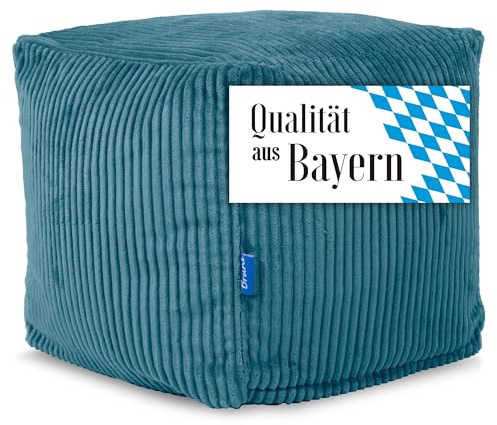 Bruni Sitzwürfel Cubo Cord in Petrol – 40x40x40 cm Cord-Sitzwürfel aus Deutschland, Indoor-Sitzcube, Fußhocker und Bodenkissen