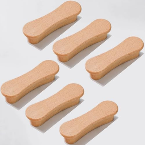 SYZOW 6 Stück Möbelgriffe Holz 64mm Lochabstand,Schrankgriffe Holz mit Schrauben Moderne Einfacher Holzgriffe Küchenschränke
