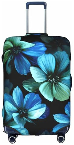 CKGODGF Elastischer Gepäckbezug mit blauem Blumendruck, personalisierbare Gepäckabdeckung mit Reißverschluss., weiß, M
