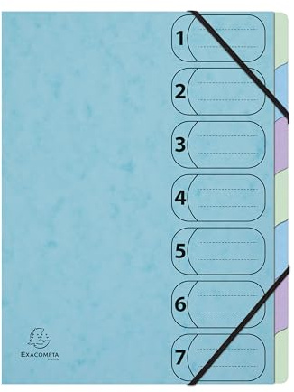 Exacompta - Art.-Nr. 56562E – Karton mit 8 Ordnern Harmonika mit Gummibändern 7 Fächer Aquarell – A4 – Pastellblau