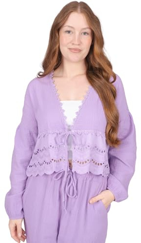 Musselin Bluse mit Bordüre zum Binden, Spitze & Bindeband – im Boho Stil Frühling/Sommer - Laura