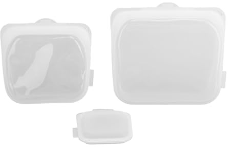 Sorandy Sacs de Rangement D'aliments en Silicone 3 Pcs, Contenants Alimentaires Réutilisables Sac de Collation en Silicone avec Serrure à Fermeture éclair à Air (White)