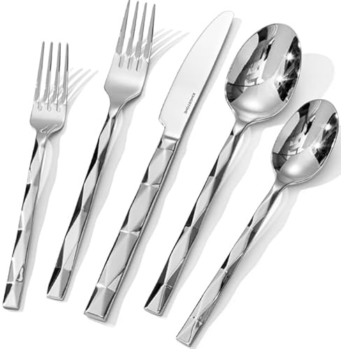 Muorruo Cutlery 10-Piece Diamond-Cut Stainless Steel Set for Home, Wedding, Party