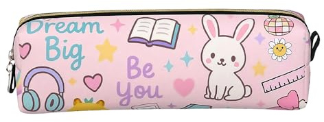 lelewangluo Federmäppchen Mädchen, Leder Federtasche Größe Kapazität Schulmäppchen mit Reißverschluss, Tragbar Mäppchen Etui Schule Pencil Case für Schule & Büro