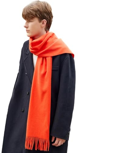 GIBZ Sciarpa da Uomo, Scialle Caldo e Morbida con Frange Elegante, Pashmina Foulard Spesso in Cashmere per Autunno e Inverno, Rosso Arancione, 34 x 200 cm