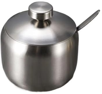 Dnyucen Zuccheriera dorata e argento con coperchio a cucchiaio, in acciaio inox, piccola contenitore per condimenti, grande capacità, per condimenti da cucina (argento, 250 ml-B)