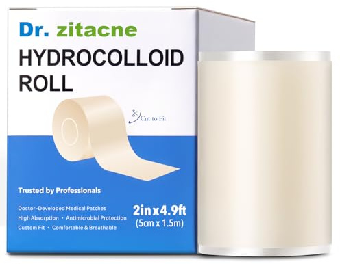 Hydrocolloid Roll for Wound Care & Acne,Hydrocolloid Bandages,Cut-to-SizePimple Patch Roll, Waterproof, Absorbs Pus, Flexible, Clean & Easy to Use, First Aid for Acne, Cuts & Blisters (2in × 4.9ft)