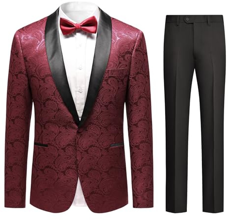 Allthemen Hombre Traje De Dos Piezas De Jacquard para Esmoquin De Un Solo Botón Chaqueta De Noche Pantalón