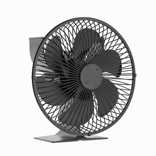FACAIIO Ventilador de chimenea de 6 aspas con cubierta protectora, ventilador termoeléctrico para estufa de leña, funcionamiento silencioso, aluminio negro, mejora la eficiencia de calefacción