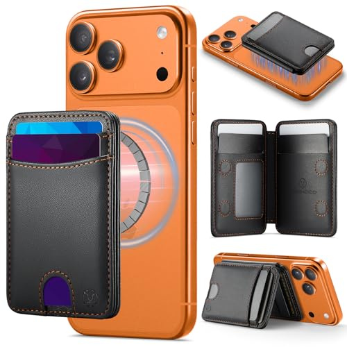 XMTON für MagSafe Wallet, 6 Kartenhalter mit RFID Schutz, Leder Geldbeutel‌ mit Ständer, Slim Magnetische Portmonee‌ für iPhone 17/16/15/14/13/12 Serie und für Pixel 10/Pro/Pro XL/Pro Fold, Black
