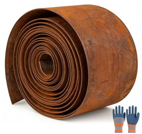 Lohofrnny Rasenkante aus Cortenstahl, 12m × 15cm Hoch Rasenkanten Cortenstahl, Flexible Rasenkante Beeteinfassung Rost zur Eingrenzung von Blumenbeeten, Gartenwegen (12m × 15cm)
