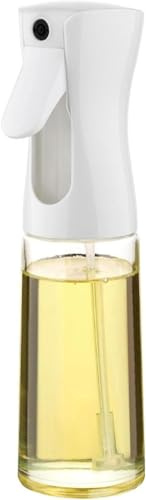 Refillable 200ml Glass Oil Sprayer Bottle, Olive Oil & Vinegar Mister with Plastic Top for Cooking, Baking, Grilling & Salad Dressing (White)