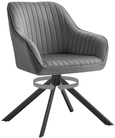 SONGMICS Esszimmerstuhl, Küchenstuhl, Sessel drehbar, Samt, Polsterstuhl mit Armlehnen, bis 120 kg belastbar, Stahlbeine, für Esszimmer Küche, grau-tintenschwarz KDC161G01V2