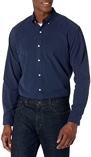 Amazon Essentials Camicia Oxford a Maniche Lunghe dalla vestibilità Standard Uomo, Blu Marino, XXL
