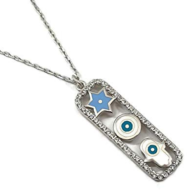 MYSTIC JEWELS By Dalia - Tres símbolos Juntos - Estrella de David + Mal de Ojo + Mano de Fatima - para protegerte, Regalo Mujeres, Boda (Plata)