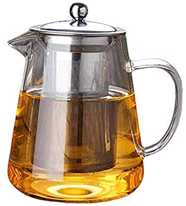 WBTY Glass Teapot with Removable Stainless Steel Filter Tea Maker Blooming and Loose Leaf Tea Pots High Temperature Resistant Thick Stainless Steel Liner Filter Glass Teapot
