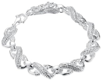 Plata De Ley Pulseras para Mujer,Vintage 925 Pulsera De Plata Maciza Hecha A Mano Pulida Dragón Chino Cadena Brazalete Ajustable Brillante Moda Señoras Joyería Regalo para Pareja De Cumpleaños