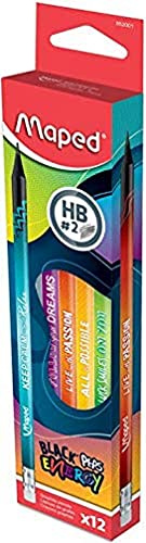 Maped - Crayons à Papier Noirs Décorés - Message Positifs et Inspirants - Boîte 12 Crayons 852001 Multicolore