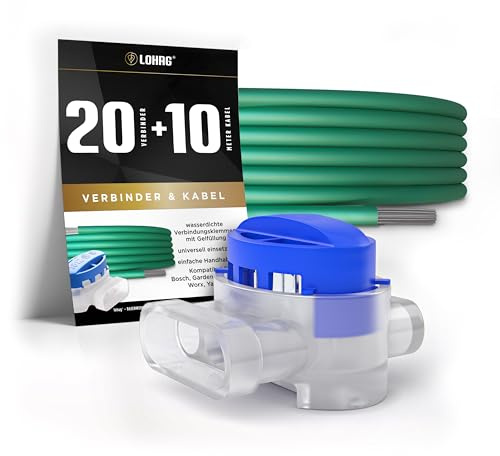 lohag® 20 Kabelverbinder + 10m Begrenzungskabel inkl. Reparaturset - wasserdichte Verbindungsklemmen mit Gelfüllung Gelklemmen - Kompatibel für Bosch, Gardena, Husqvarna, Worx, Yard Force
