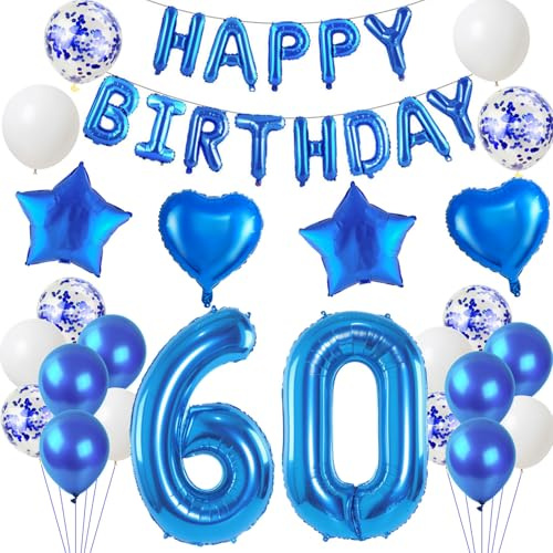 Luftballons 60. Geburtstags deko Mann blau set, Geburtstagsdeko 60 jahre Geburtstag Dekoration Mann blau,Folien ballons 60 deko banner,girlande deko 60. geburtstag deko