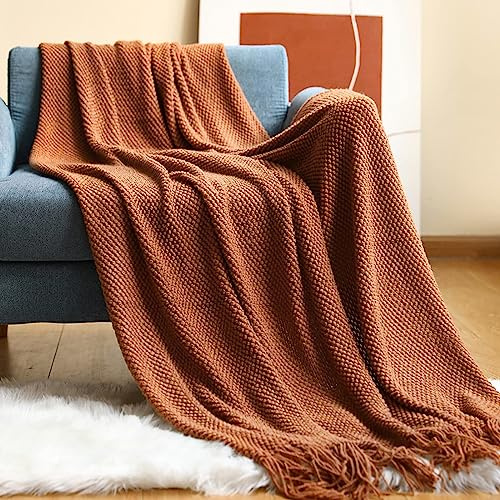 LumiSyne Gestrickte Decke Mit Quaste Einfarbig Ananas Grid Kuscheldecke Strickdecke Tagesdecke Überwurf Couchdecke Dekorative Decke Für Sofa Bett 230x130cm