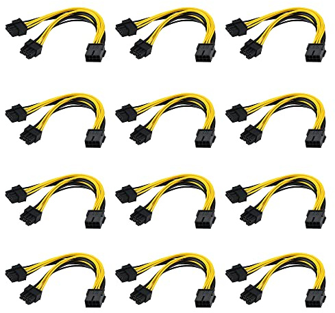 KINPOWER Câbles d'alimentation PCI-E 8 broches Femelle vers 2 x 8 broches (6+2) Mâle 30cm (Lot de 12)