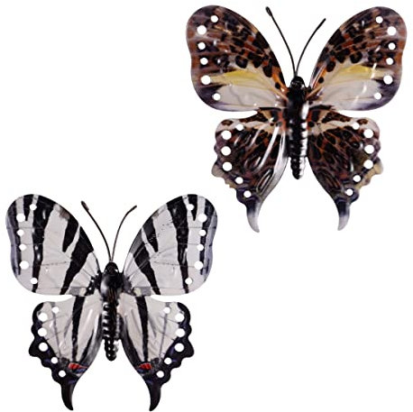 CIM Metall Wand-Deko - Schmetterlinge 2er Set Leopard/Zebra - tierische 3D Wandbilder - Wandschmuck inkl. praktischer Wandbefestigung - Lebhafte Wandskulptur