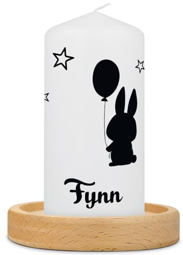 GRAVURZEILE Bedruckte Kleine Kerze - Kinder Trauerkerze Hase Silhouette - Trauerkerze zur Beerdigung oder als Andenken - Hochwertige Stumpenkerze Weiß 120/57 mm
