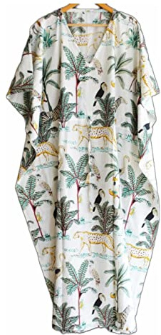 INDACORIFY Djungel handblock tryck kaftan nattkläder maxiklänning klänning, damklänning, lång kaftan, klänning strandtäcke, indisk handgjord blommig bomull kaftan multi, flerfärgad, en storlek