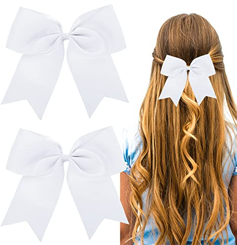 Sibba GroßE Weiß Einfarbige Schleifen 2 StüCk 20.3 Cm mit Alligator Haarspangen Clips füR MäDchen und Frauen Haarnadeln die Halten Metallclips FranzöSisches ZubehöR WeißEinfarbige Schleifen