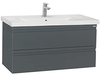VCM 2-TLG. Waschplatz | Waschtisch Unterschrank 100 cm | Badmöbel Set mit Waschbecken | grifflose Schubladen | Komplettset Silora XL