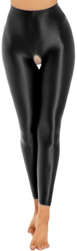 iiniim Dam nylonstrumpbyxor glansig byxor ouvert leggings snäva byxor långa underbyxor strumpbyxor underkläder, svart, M