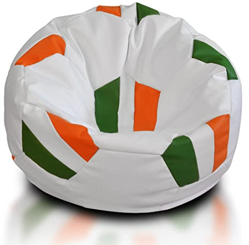 Ecopuf | Puff Fåtölj Fotbollsboll med färger i landslaget - Faux läder tyg Storlek M - Påsssäck med stoppning - ottoman fåtölj med dubbel dragkedja - ottoman pojkar Dim 65x55