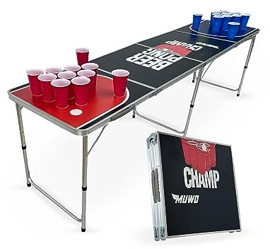 MUWO Bierpong Tisch Set mit 22 Bechern - Der ultimative Klapptisch 60 x 240 cm Partytisch für gesellige Momente (Champ)