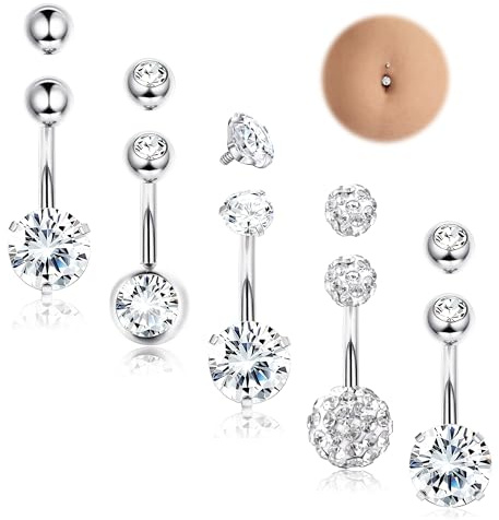 Diamday 5 Stück Bauchnabelpiercing 316L Chirurgenstahl Bauchnabelringe 14G CZ Herz Bauch Ring Frauen Mädchen Curved Banane Bauch Barretta Bauchnabelpiercing Schmuck, Kupfer Zirkonia