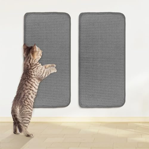 2 Pcs Cat Scratching Mat, Natural Sisal Cat Scratch Pad 50 * 25cm, Cratching Board with Adhesive Tape for Indoor Cats Grinding Claws Nails Protect Furniture Sofas (Grey)