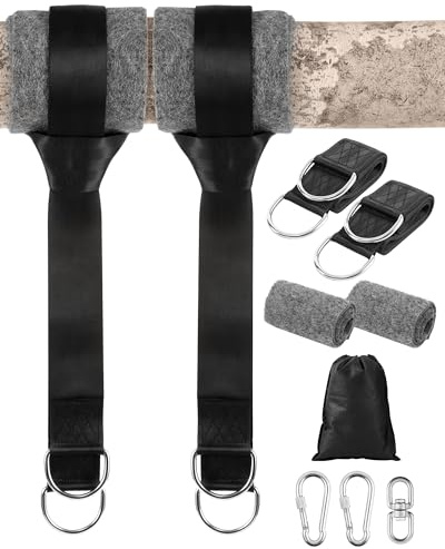 Schaukel Befestigung, 2 Stück 1.5M Swing Hanging Kit Nylon Hanging Gurt mit 2 Schwerlast Karabinern, 2 Baumschutz Polster, 1 D-Ringen und 1 Edelstahl Drehwirbel für Schaukel Hängematte ﻿