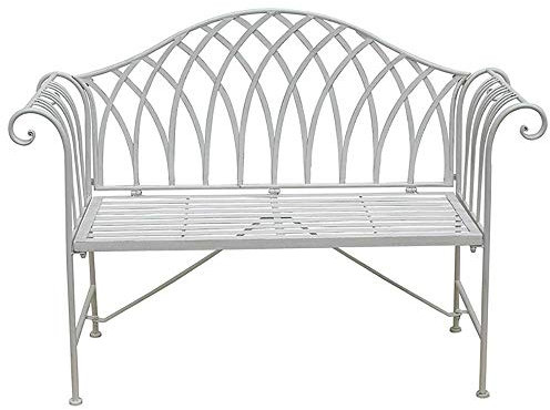 WOTZOV Doppelbank aus Metall für den Außenbereich, Retro-Bank für Park und Garten, klappbare Verandabank aus Schmiedeeisen für Gartenmöbel, geeignet für Rasen, Balkon, Terrasse (weiß)