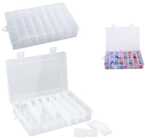 SenaiMy Sortierbox 2 Stück Sortierboxen Aufbewahrungsbox mit 24 Fächer Sortierboxen für Kleinteile Sortierkasten Transparenter Kunststoff Aufbewahrungsboxen Setzkasten für Perlen,Kleiner Teil,Schmuck
