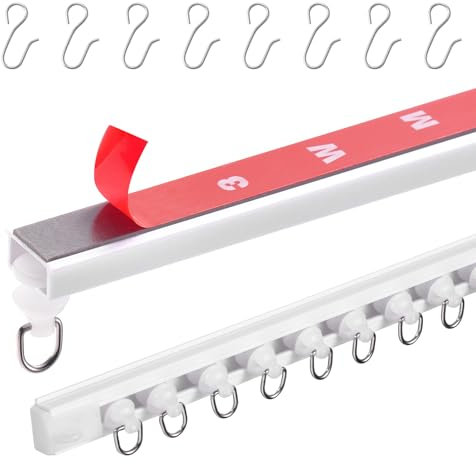 VEVOR Riel para Cortina de Techo de 3 m Sistema de Riel de Techo Autoadhesivos para Cortinas con Ganchos y Herrajes, Rieles para Cortinas Montados en el para Sala de Estar, Dormitorio, Blanco