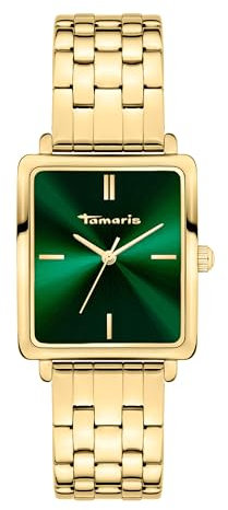 Tamaris Damenuhr mit eckigem Gehäuse & Edelstahlband oder Lederband – Schlichte Armbanduhr für Damen in Silber, Gold, Roségold, Schwarz, Blau, Grün, Lila UVM